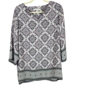 Violet & Claire Lilac Black and White 3/4 Sleeves Graphic Tunic Top Size 1X